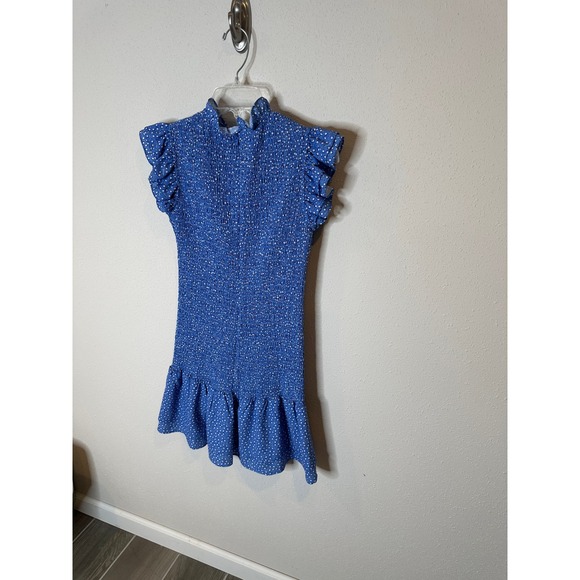 French Connection Smocked Ruffle Dress Blue White Floral Print XS - Picture 4 of 4